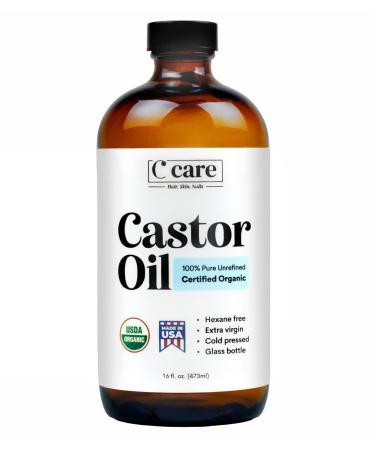 C CARE 100% Pure Organic Castor Oil Cold Pressed Hexane Free. Stimulate Growth for Eyelashes Eyebrows Hair Skin & Castor Oil Pack Wraps