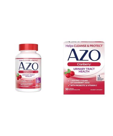 AZO Cranberry Urinary Tract Health 100 Softgels & 50 Caplets 1 Serving 1 Glass Cranberry Juice Sugar Free Pacran