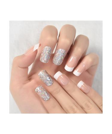 Summer Short Natural Nude White French Nail Tips False Fake Nails Gel Press on Wearable Fake Nails for Women and Girls Nail Tips