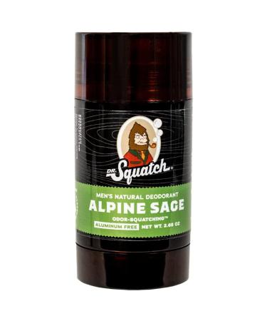 Dr. Squatch Natural Deodorant for Men Odor-Squatching Men's Deodorant Aluminum Free - Alpine Sage 2.65 oz (1 Pack)