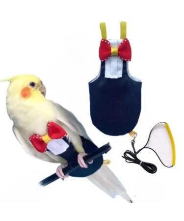 Bird Diaper Harness Flight Suit Clothes with Flying Leash for Parrots Cockatiel Pet Birds, Parrot Clothes, Bird Training Nappy Suit Liners Clothes Medium Black