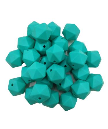 30pcs Turquoise Color 14mm Silicone Polyhedron Beads Silicone Geometry Icosahedron Beads for Mom Jewelry Necklace Making