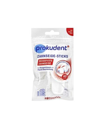 Prokudent dental floss sticks 1 x 40 pieces tear-resistant dental floss with travel case with mint flavor & fluoride coating