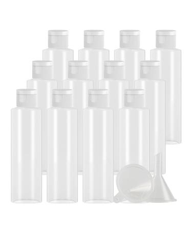 Zeoabsy 12 pieces empty 150ml transparent pet plastic bottle with white hinged lid flat shoulder portable bottle for cosmetic fluids oil travel transparent 150ml