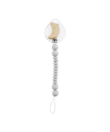 Mud Pie Gray Moon Wood & Silicone Baby Pacifier Clip