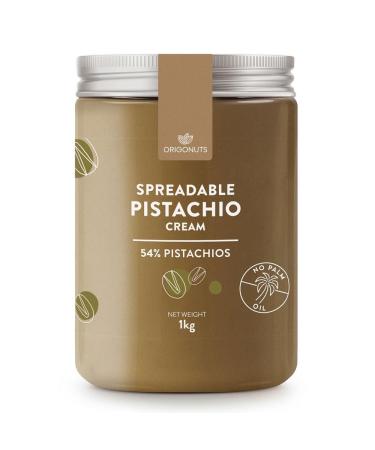ORIGONUTS Pate de Pistache 54% Pistaches Creme Pistache - Base pour G teau Creme Dessertes Glace Patisserie Chocolat Dubai - Sans Colorants Sans Huile de Palme - 1 kg Pistache avec sucre 1 kg (Lot de 1)