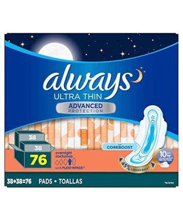 Always Ultra Panty Liners Thin Advanced with Flexi Wings with Coreboost 10 Hours Leak Protection Larger Back 76 Count