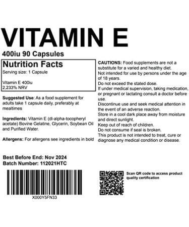 Vitamin E 400iu 90 Softgel Capsules | UK Made | Pharmaceutical Grade - Buy Online on GoSupps.com