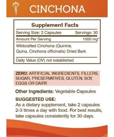 Secrets of the Tribe Cinchona 60 Capsules, 1000 mg, Wildcrafted Cinchona (Quinine, Quina, Cinchona officinalis) Dried Bark (60 Capsules) - Buy Online on GoSupps.com