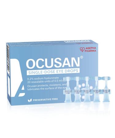 Ocusan Single Dose Eye Drops for Dry Eyes Lubricating Eye Drops for Contact Lenses Preservative Free Eye Drops Hyaluronic Acid Eye Drops Artificial Tears for Red Eyes & Itchy Eyes lubricant eye drops