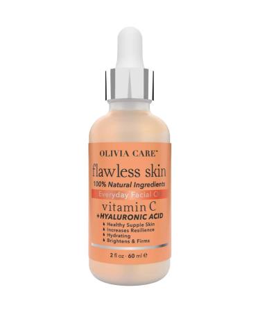 Vitamin C + Hyaluronic Acid Everyday Facial Oil Flawless Skin By Olivia Care – 100% Natural Ingredients. Moisturize, Brighten, Rejuvenate & Smooth Skin. Anti-Aging - 2 fl oz