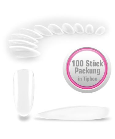 100 artificial nail tips oval clear without adhesive surface in tip box
