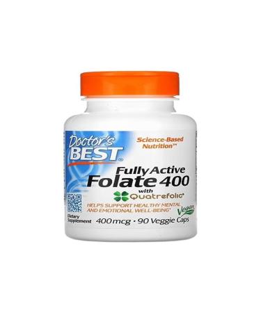 Doctor's Best Fully Active Folate 400 with Quatrefolic, Supports Cardiovascular and Nervous Health, 90 Vegan Capsules, Bioactive Vitamin B for Better Absorption