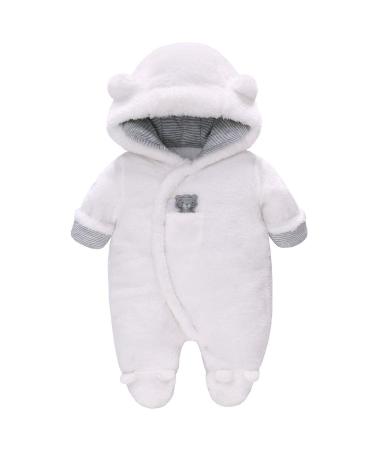 Baby Winter Snowsuit Baby Rompers Boy and Girl One-Piece Suit with Hood Toddler Outerwear Snowsuit Set Thick and Warm White 3-6 Months