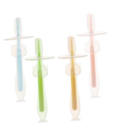 Seaesfoufu 4 pieces baby toothbrush baby training toothbrush toothbrush with soft hair silicone toothbrush travel toothbrush suction toothbrush toothbrush baby suction cup detergent travel