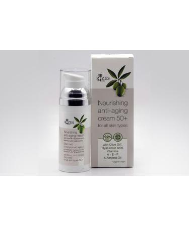 Rizes Rizes Original 50+ Anti-Aging Cream - With Hyaluronic Acid - Natural Cosmetics from Crete - Contains Precious Vitamins Organic Olive Oil and Almond Oil - 50 ml