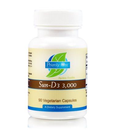 Priority One Vitamins Sun D3 3 000 90 Vegetarian Capsules - The Most bioavailable Form of Vitamin D (cholecalciferol).*
