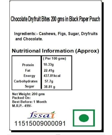 Jaiccha Ghasitaram Bhaidooj Gifts - Chocolate Dryfruit Bites 200 GMS in Black Paper Pouch - Buy Online on GoSupps.com