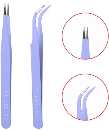 Stainless Steel Nail Art Tweezers Anti Static Straight Curved Head High Grade Durable Operation Rhinestone Metal Accessories Professional Salon Home Use (Purple) - Buy Online on GoSupps.com