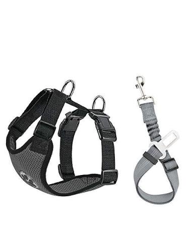 Slowton dog harness with safety belt for car double-lying breathable latex network tissue puppy harness regular safety harness dog for all everyday sports (dark gray XS) XS dark gray