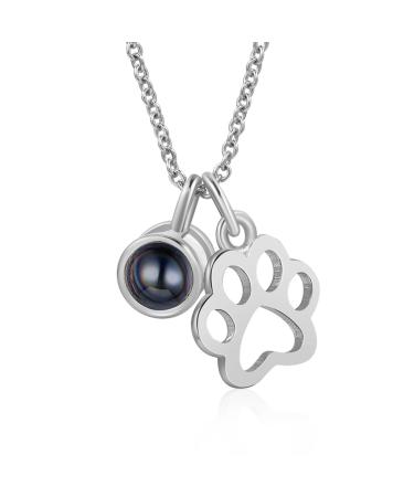 lorajewel Photo Necklaces Personalised Necklaces For Women Projection Necklace Pet Dog or Cat Paw Print Pendant Memorial Necklaces Christmas Birthday Gift For Girl Lover Silver