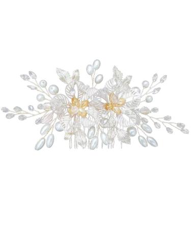 Alloy Leaf and Pearl Embellished Bridal Hair Side Comb: Vintage Flower Wedding Hair Accessory Non-Slip Decoration