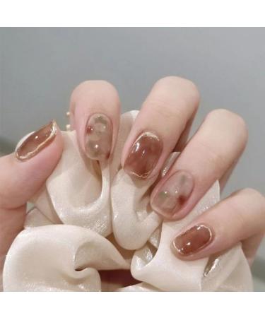 Handmade nail patches finished milk coffee halo dyeing ice permeating wearing nail nails(Size:XS)