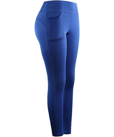 High Waist Yoga Capris for Women, Handyulong Women's Tummy Control Running  Leggings with Pockets Workout Athletic Pants Small Blue