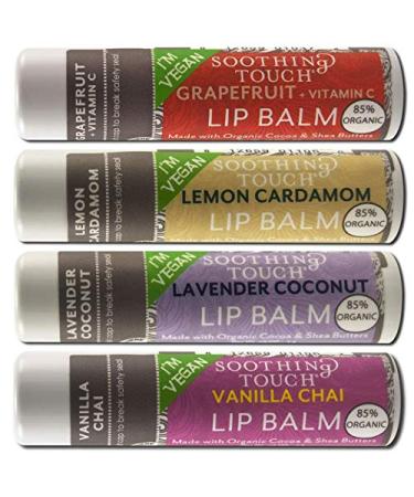 Soothing Touch Vegan Lip Balm - Grapefruit Lemon Cardamom Coconut Lavender Vanilla Chai - Variety Pack of 4 - Buy Online on GoSupps.com