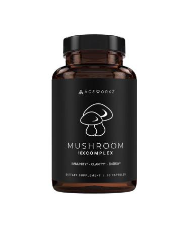 Mushroom Supplement - Lions Mane, Reishi and Cordyceps - 10 Mushroom Complex - Nootropic Brain Supplement for Memory & Focus - Immune Booster - Natural Energy & Stress Relief (90 Capsules)