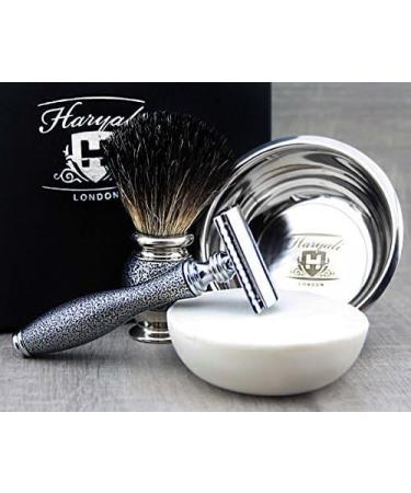 Buy Haryali London Antique Silver 5-in-1 Shaving Set | Luxury Shaving Brush Razor Soap & Bowl - International Shipping - Buy Online on GoSupps.com