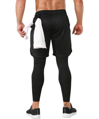 OEBLD Men's 2-in-1 Compression Running Workout Pants with Towel Loop - Large Black - Buy Online on GoSupps.com