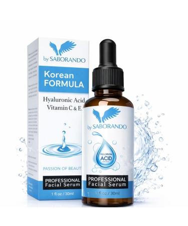 Saborando Korean Skincare Hyaluronic Acid Face Serum - High Dose Hyaluronic Acid + Vitamin C & E - Intense Hydration & Anti-Aging - For All Skin Types - 30ml