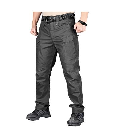 HYCOPROT Men's Tactical Pants Ripstop Water Repellent Lightweight Casual Cargo Pants Quick Dry Army 10 Pockets Work Trousers Black 32 Regular