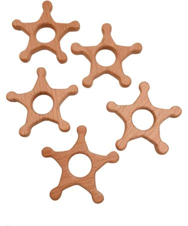 Wendysun 2pcs Cartoon Wood Teether - Natural Animal Pentagram Shape Baby Teething Toy - Buy Online on GoSupps.com