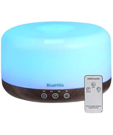 BlueHills Premium 1000 ML Large Essential Oil Diffuser Humidifier for Large Room Home Aromatherapy Large Capacity Oil Diffuser with D cor LED Lights Round Dark Wood Grain D002 1000ml-d002