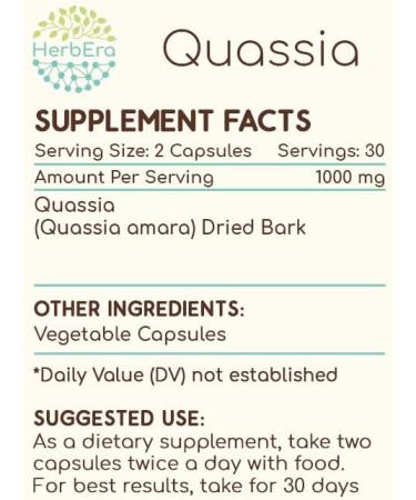 HerbEra Quassia 60 Capsules, 500 mg, Wildcrafted Quassia (Quassia Amara) Dried Bark (60 Capsules) 60 Count (Pack of 1) - Buy Online on GoSupps.com