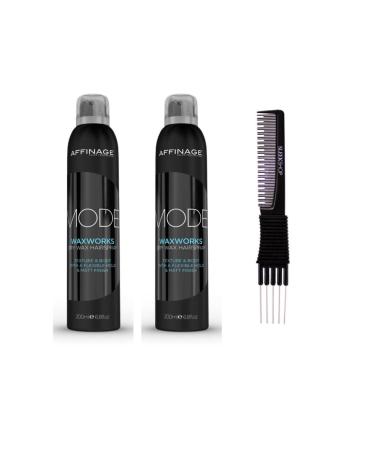 Asp Mode Waxworks Dry Wax Hairspray (6.8 oz) with Teasing Comb Pack of 2 Black
