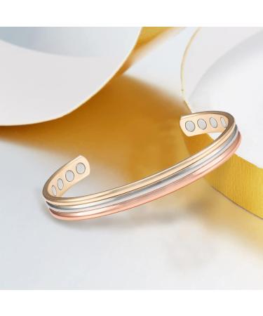 EnerMagiX Tri Tone Magnetic Copper Bracelet and Ring for Women/Men | 8 Magnets, Adjustable Size | Women's Day Gift - Buy Online on GoSupps.com