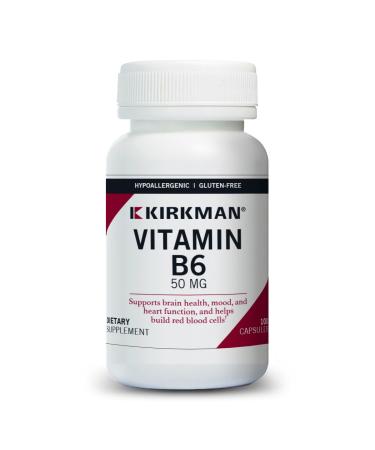 Kirkman Vitamin B-6 50 mg - Hypoallergenic || 100 Vegetarian Capsules || Gluten/Casein Free || Tested for More Than 950 Environmental contaminants.