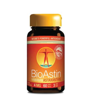 Nutrex Hawaii BioAstin Hawaiian Astaxanthin 4mg 60 Softgels Lab Tested Vitamin E Gluten Free Soy Free Non-GMO