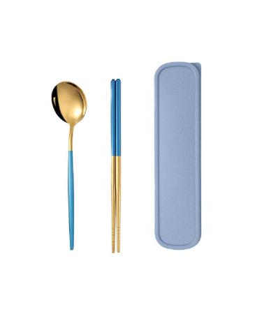 Stainless Steel Chopsticks Spoon Set Student Office Worker Portable Tableware Three-Piece Travel Outdoor Set Blue
