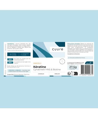 Keratin and Biotin - Cuure - Patented Ingredient Cynatine - 45 Days - Hair Growth & Shine - Vitamin B8 - Hair Supplement for Hair Nails & Skin - Made in France - Buy Online on GoSupps.com