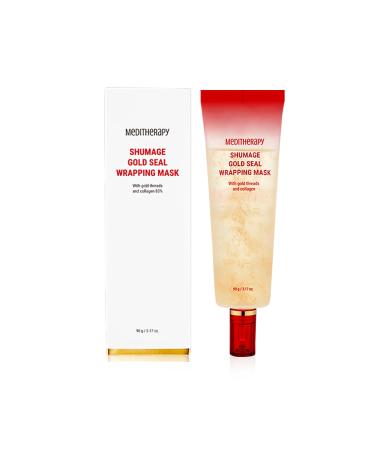 MEDITHERAPY Shumage Gold Seal Wrapping Mask (3.17 oz) Overnight Peel Off Mask with Gold Threads & 82.5% Collagen Reviatlizing Tightening Korean Skin Care