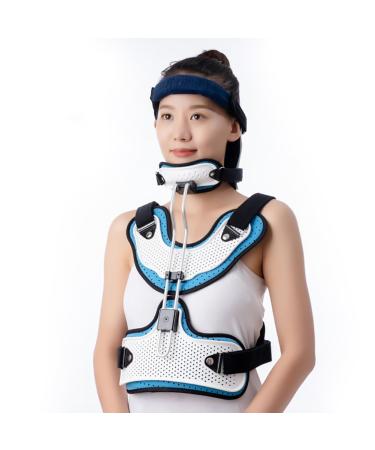 Adjustable head and neck breast orthosis traction device for the neck break adjustable V-shoulder strap made of breathable material to relieve neck and upper back verses
