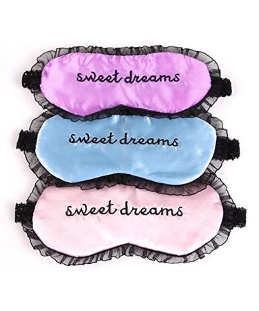 HappyDaily Beautiful and Comfortable Sleep Masks - Set of 3 (Sweet Dreams - Pink/Blue/Purple)