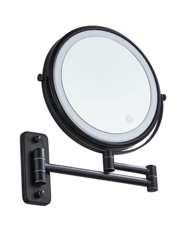 Gecious Black Makeup Mirror with LED Light  8 inch Double Sided 1X/7X Magnifying Mirror with 3 Color Lights  360 Rotation Vanity Mirror for Home Bathrom Shaving Light up Mirror  Plug Powered