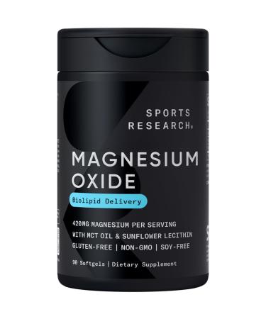 Sports Research Magnesium Oxide 420mg with Coconut MCT Oil - Magnesium Supplement for Muscle Nerve and Bone Support* - Gluten-Free Non-GMO - 90 Softgels