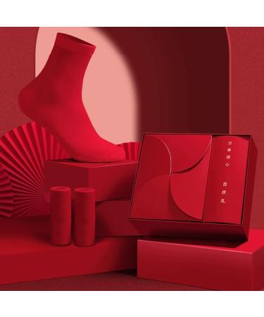 Chinese New Year Men's Red Cotton Socks 3 Pair Gift Set | Spring Festival Wedding Socks in Red | Size 39-44 - Buy Online on GoSupps.com