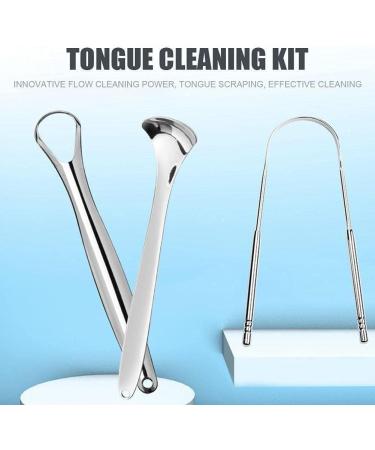 3-Piece Steel Tongue Scraper Kit | Metal Brush Dental Tools with Travel Case | Adult Tongue Cleaner - Silver - Buy Online on GoSupps.com